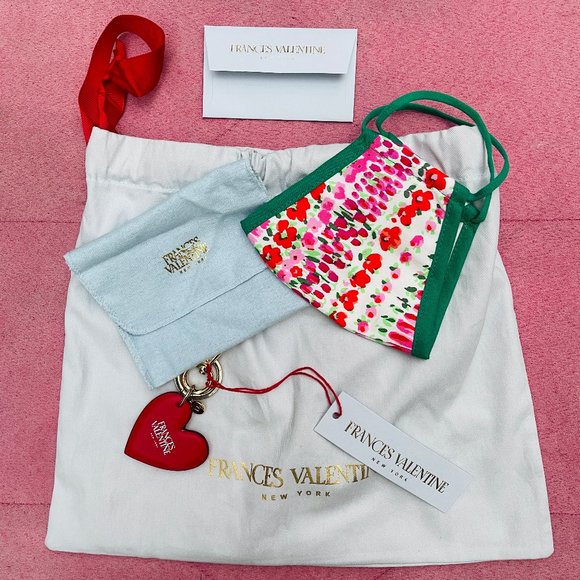 NWT Frances Valentine nappa Leather Heart Keychain w face mask - Picture 3 of 11
